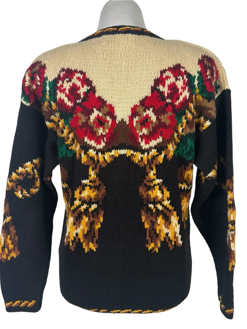 Vtg Eagle’s Eye Hand Knit Floral Cardigan Grandma Core Cottage Western Folk Sz M